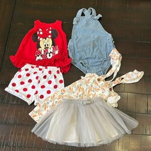 Baby girl 18 month clothes bundle, Disney set, overall romper, tutu